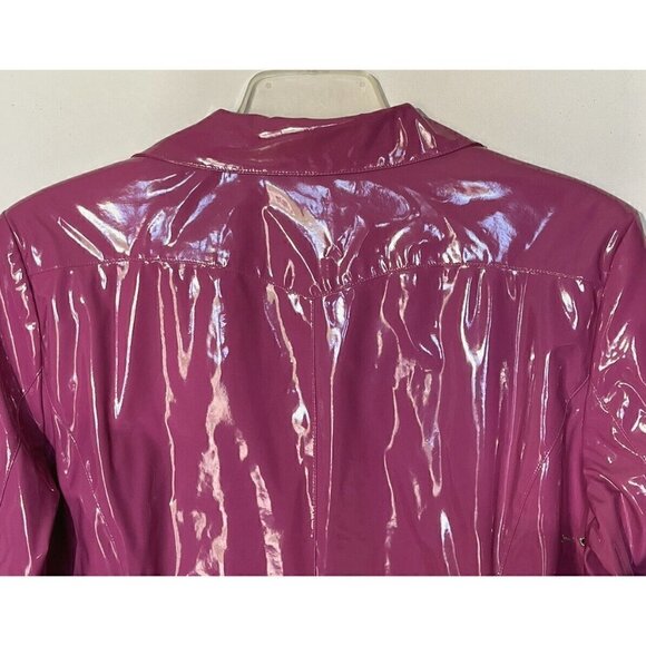 New Pamela McCoy Raspberry Pink Full Zip Pockets Patent Rain Jacket - Picture 3 of 8